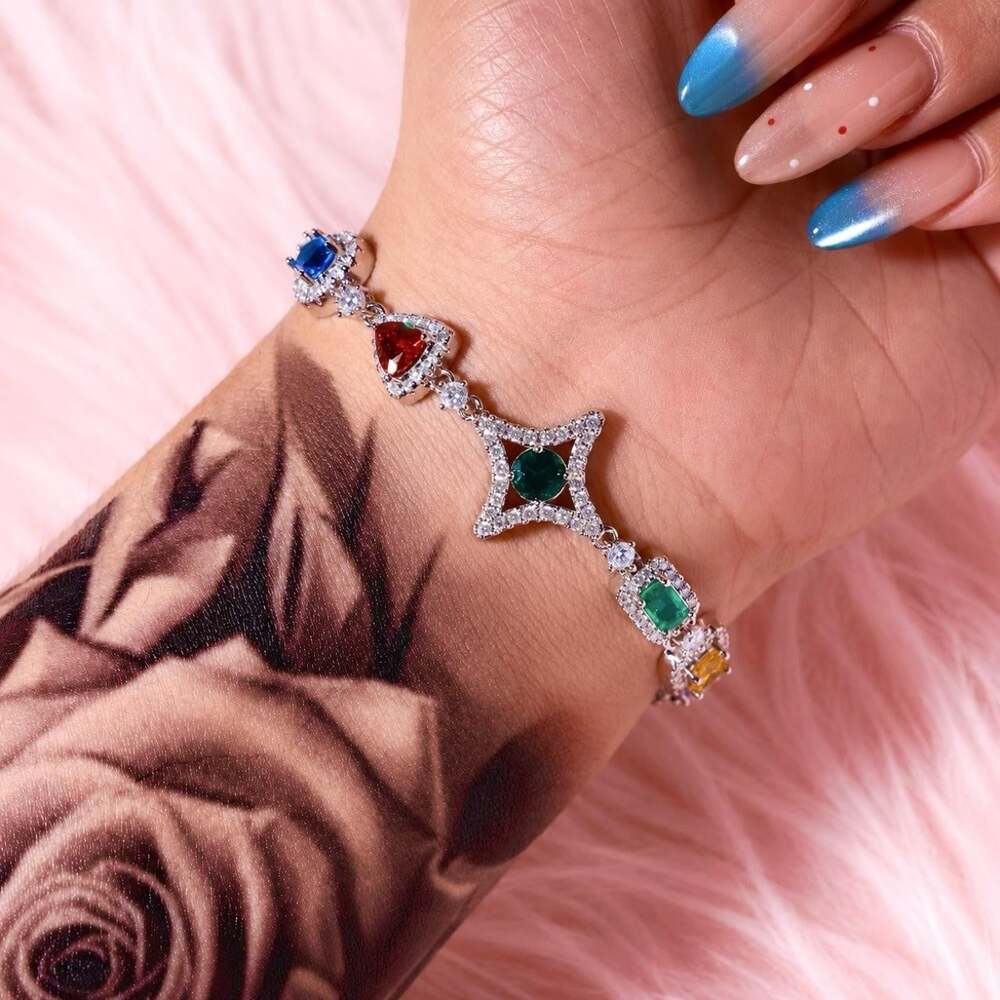 Silver Multi Coloured Gemstone Bracelet 7INCH OR 8INCH